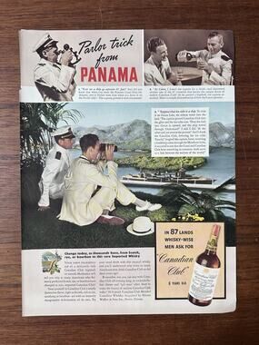 1939 Vintage Print Ad For Canadian Club Liquor Panama Parlor Trick